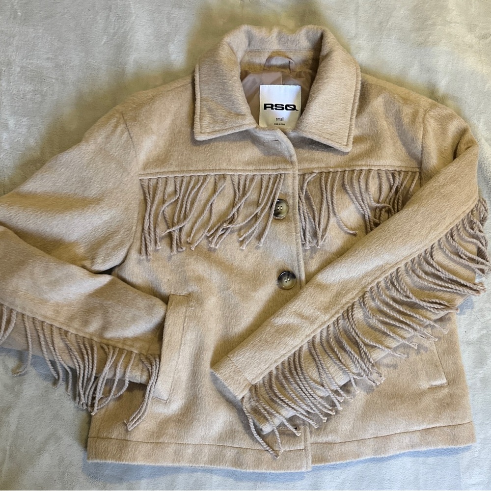 RSQ Tan Fringe Jacket